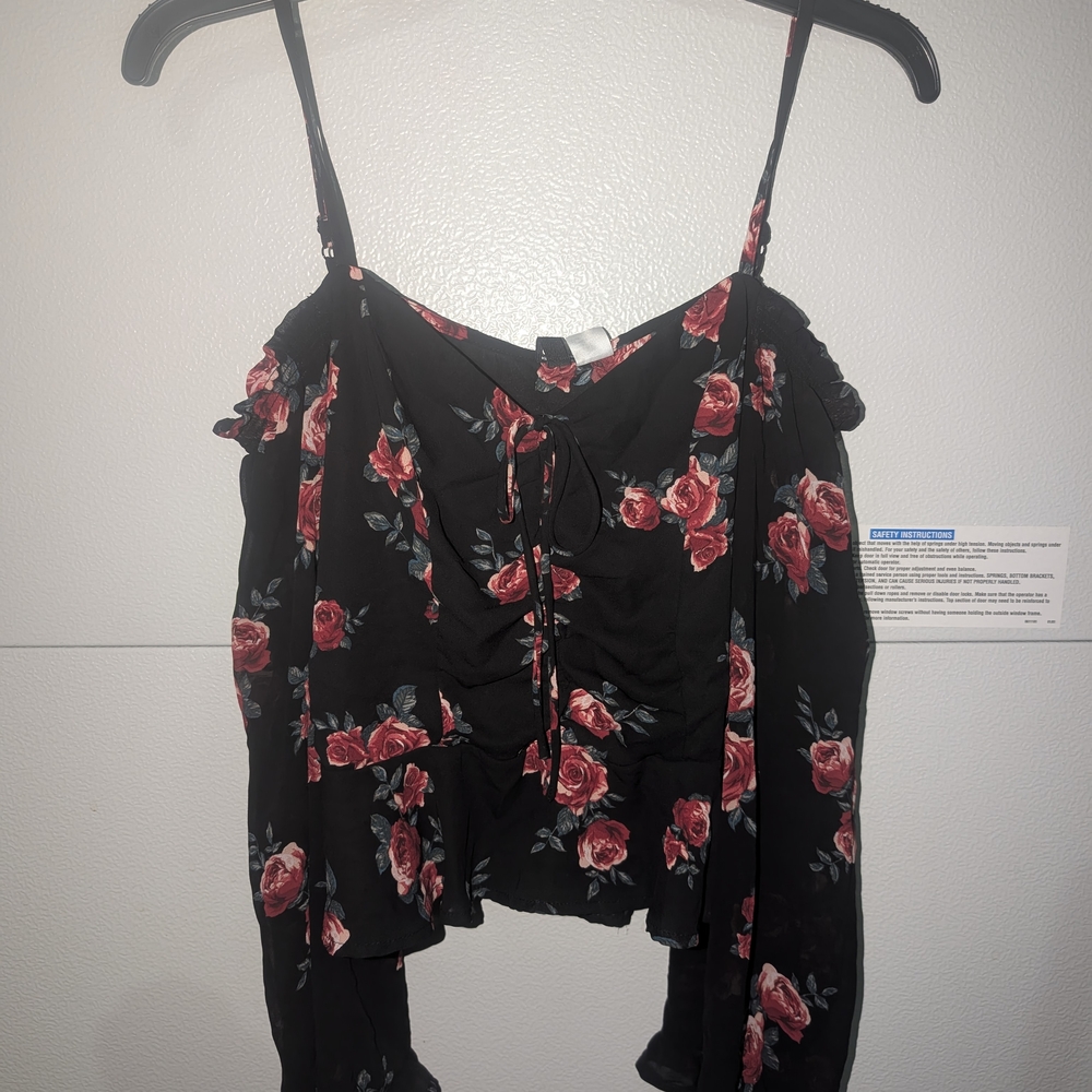 Divided Black and Red Floral Blouse